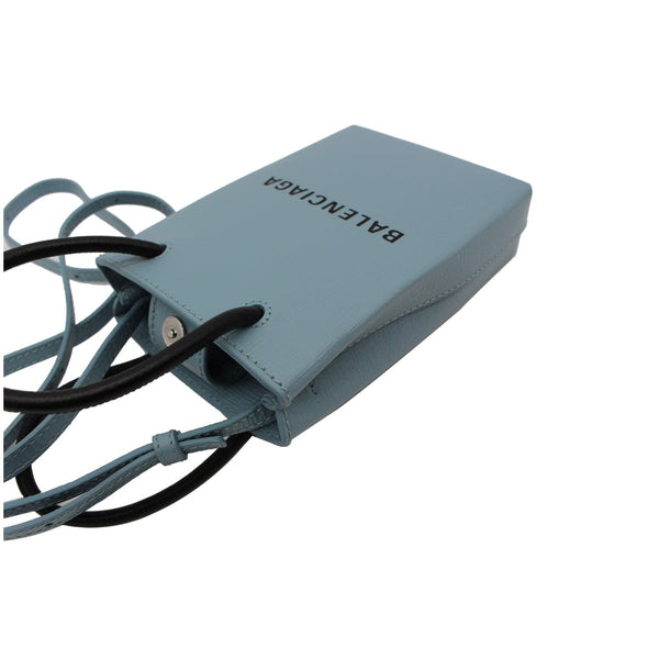 BALENCIAGA Leather Phone Holder Shopping Tote Shoulder Bag Sky Blue