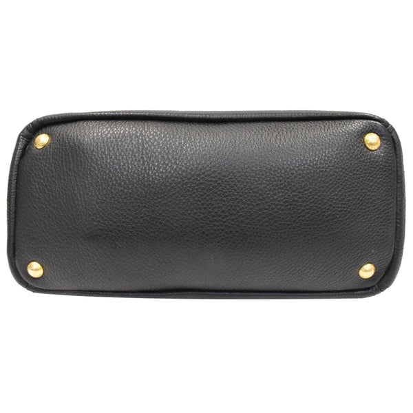 PRADA Vitello Daino Side-Pocket Leather Tote Shoulder Bag Black