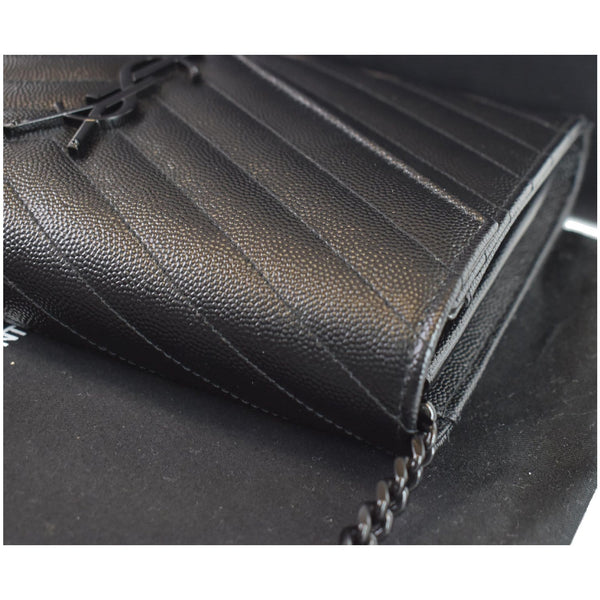 YVES SAINT LAURENT Monogram Grain De Poudre Chain Wallet Black