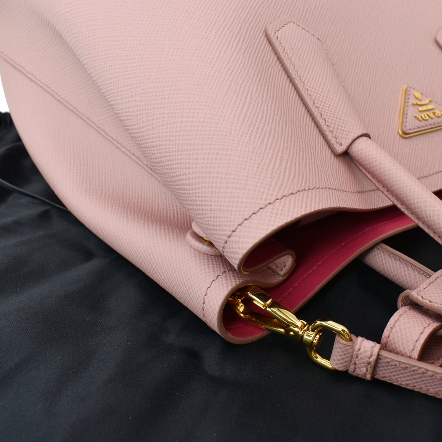 PRADA Double Handle Saffiano Leather Tote Bag Petal Pink