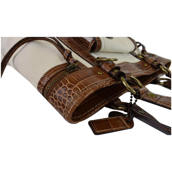 COACH MO669-10648 Canvas Embossed Leather Tote Bag Brown/Ivory