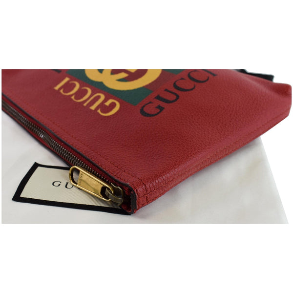 Gucci Pebbled Leather Medium Logo Portfolio bag red