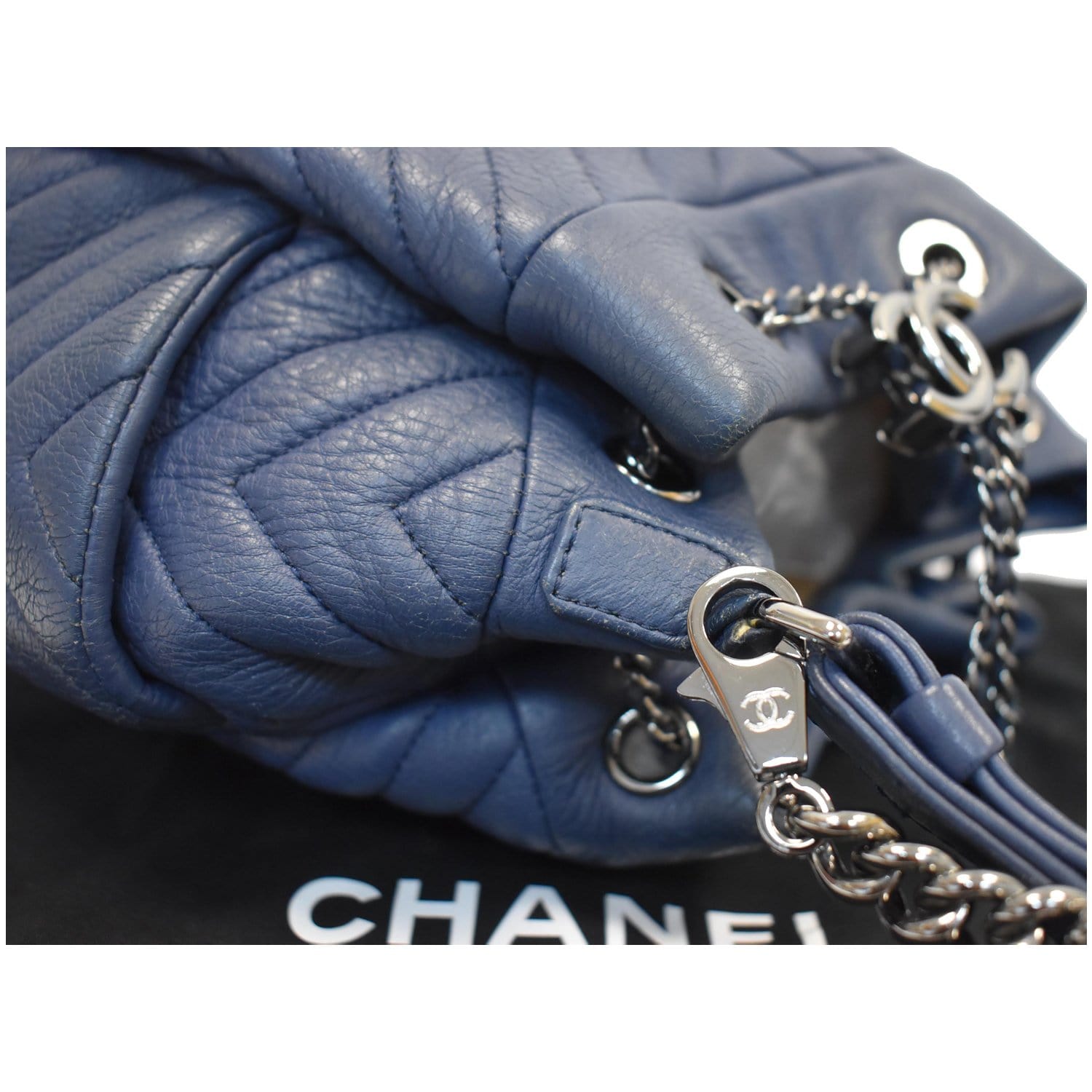 Chanel CC Chain Drawstring Bucket Bag Chevron Sheepskin Small at 1stDibs