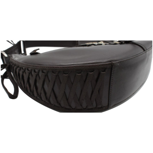 CHRISTIAN DIOR Lace Up Admit It Leather Hobo Bag Dark Brown