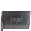 GUCCI Blade Embroidery Leather Wristlet Pouch Black 597678
