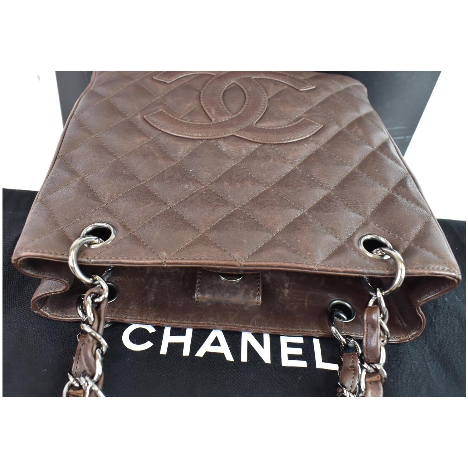 Chanel PST Caviar Leather Petit Shopping Tote Bag Brown