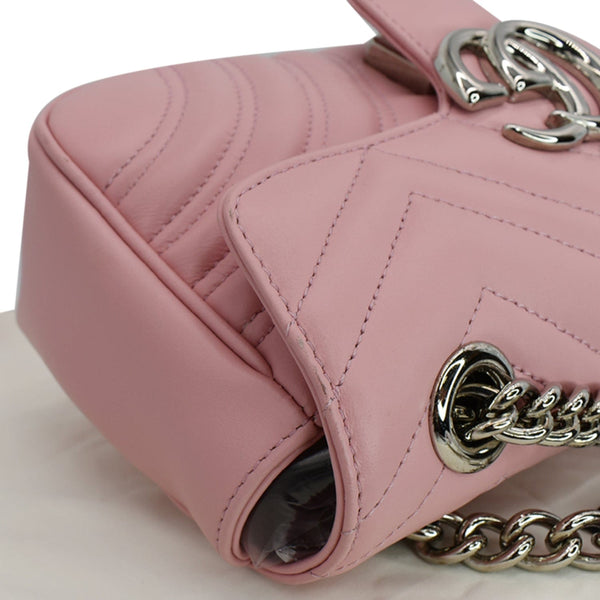 GUCCI GG Marmont Mini Matelassé Leather Shoulder Crossbody Bag Pastel Pink 446744