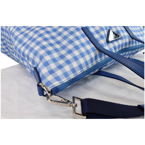PRADA Textured Nylon Check Tote Shoulder Bag Blue