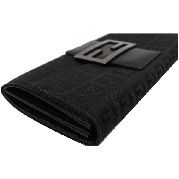 FENDI Zucchino Monogram Canvas Long Bi-Fold Wallet Black