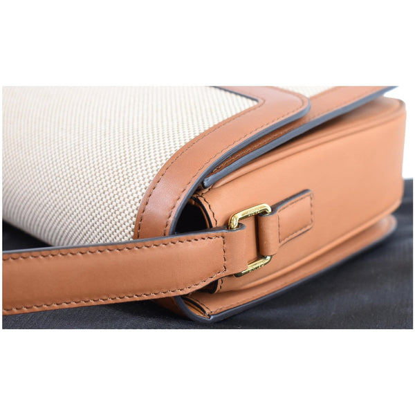 CELINE Triomphe Medium Leather Textile Shoulder Bag White