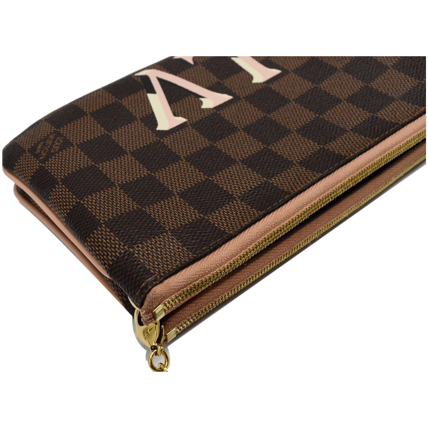 LOUIS VUITTON Double Zip Pochette Damier Ebene Crossbody Bag Brown