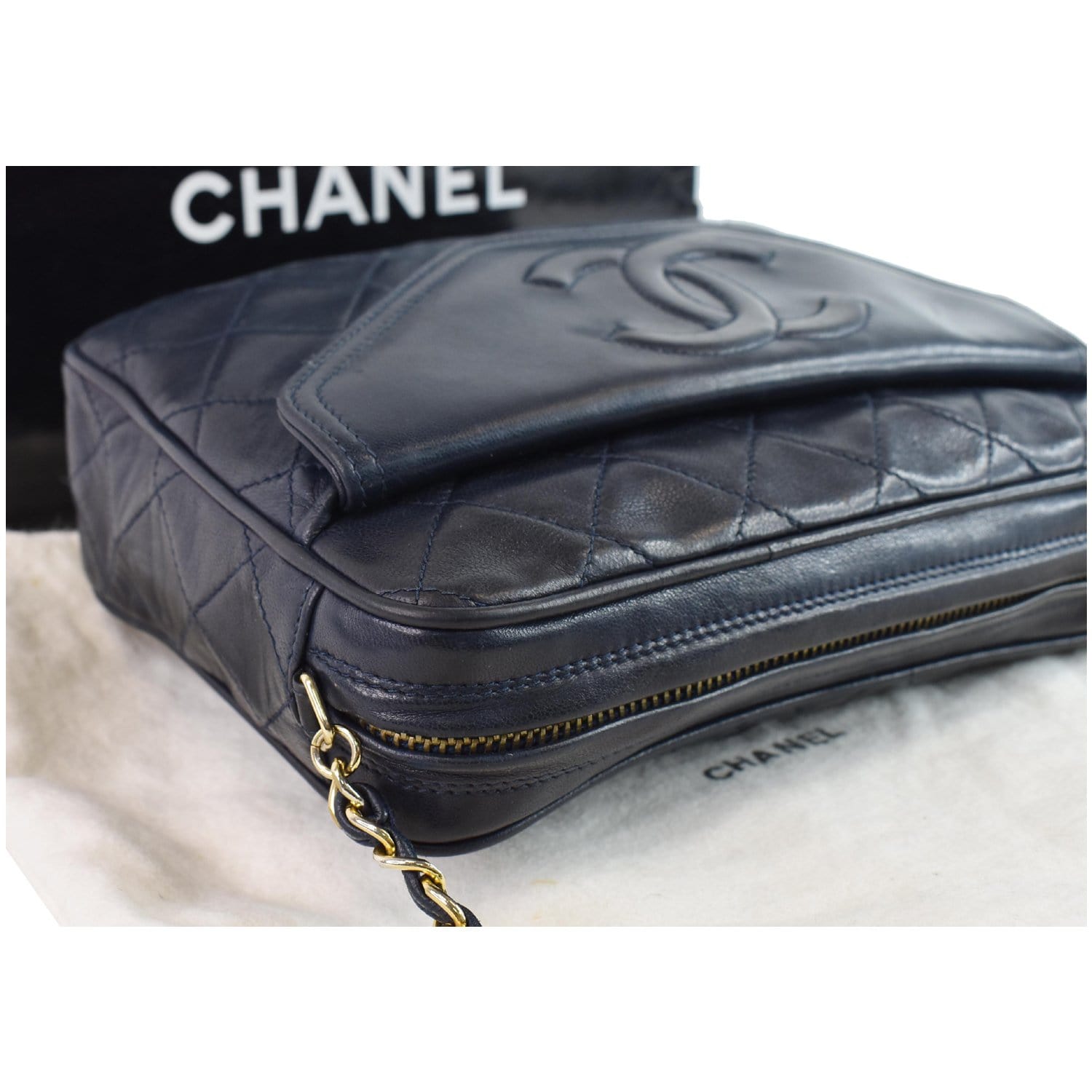 Vintage Chanel Navy Cc Tassel Camera Bag