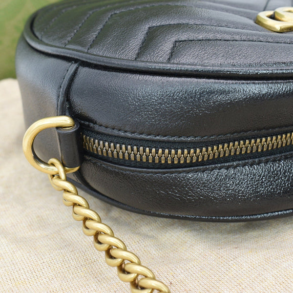 Gucci GG Marmont Mini Round Leather Crossbody Bag Black