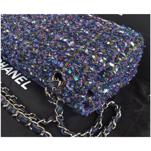 CHANEL Classic Double Flap Tweed Fabric Shoulder Bag Multicolor