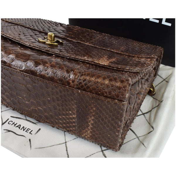 CHANEL Timeless Classic Flap Python Shoulder Bag Brown
