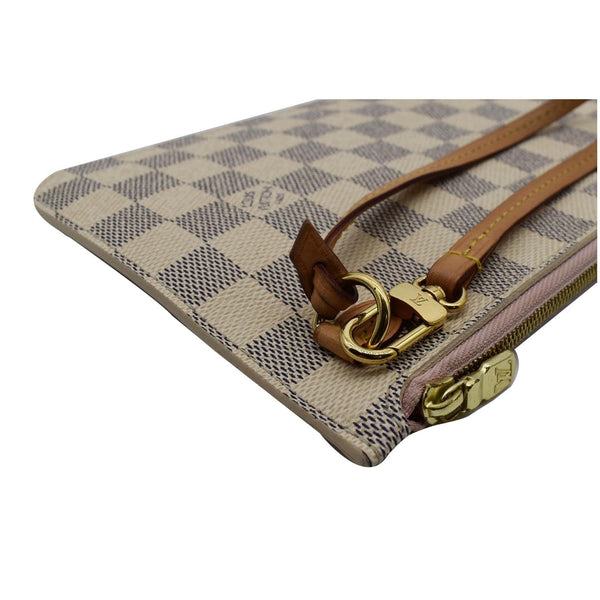 LOUIS VUITTON Neverfull MM Damier Azur Pochette Wristlet Pouch White