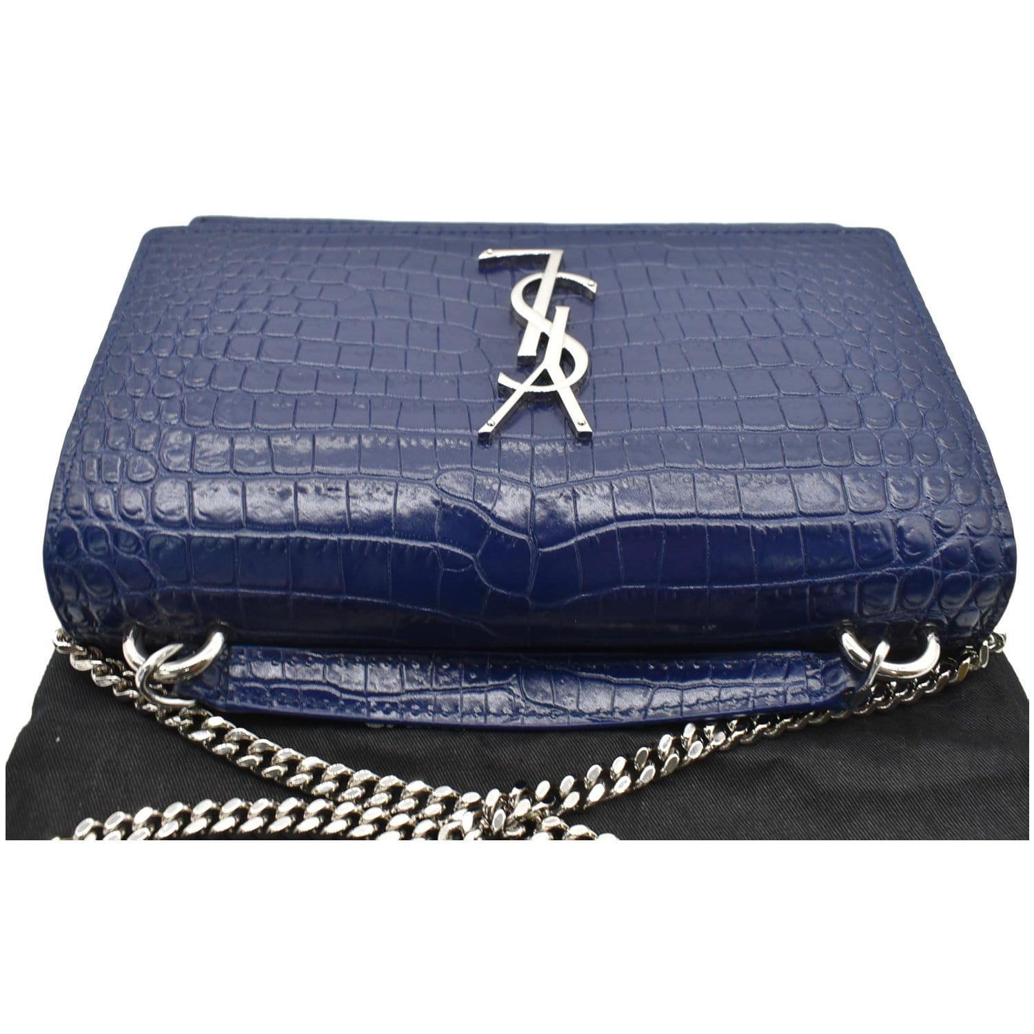 Yves Saint Laurent Manhattan Bag Navy Blue Crocodile Embossed Leather