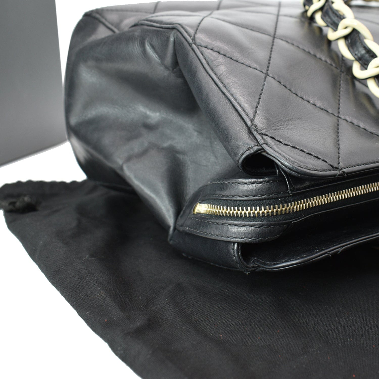 Vintage Chanel Black Quilted Lambskin Leather Large Shoulder Tote