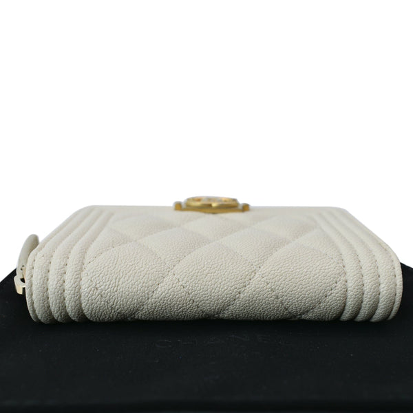 CHANEL Caviar Quilted Small Boy Zip Around Wallet White