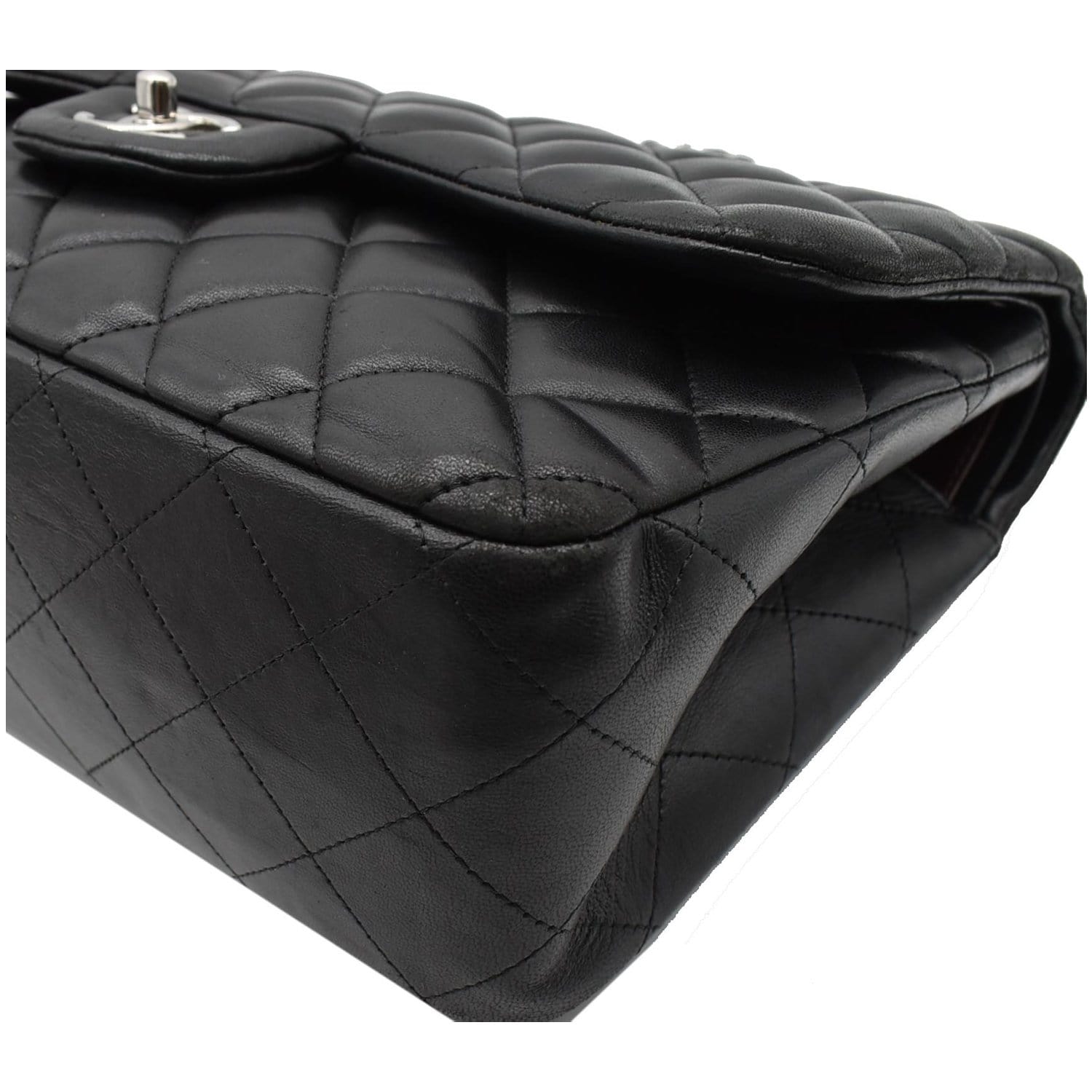 CHANEL Jumbo Double Flap Lambskin Leather Shoulder Bag Black
