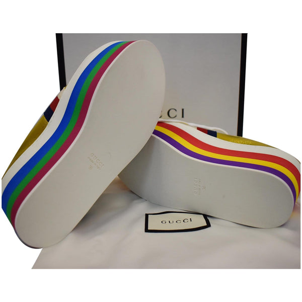 GUCCI Peggy Rainbow Metallic Nappa Silk Platform Sneakers Gold 474538 Size 36 - Final Sale