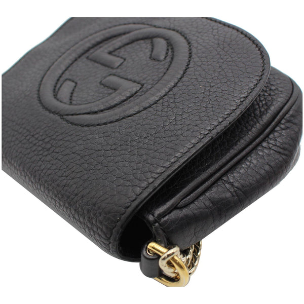 GUCCI GG Soho Pebbled Leather Chain Shoulder Bag Black 323190