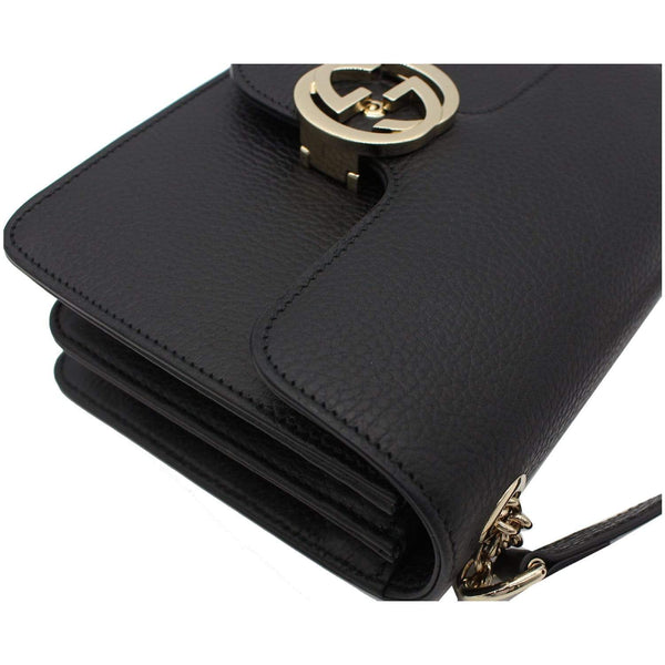 GUCCI Interlocking GG Leather Crossbody Bag Black 510304