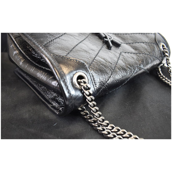 YVES SAINT LAURENT Niki Baby Crinkle Leather Crossbody Bag Black