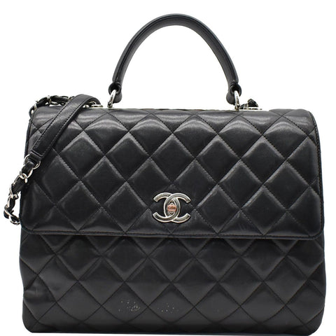 CHANEL Trendy CC Large Flap Quilted Lambskin Leather Shoulder Bag Black