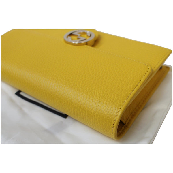 GUCCI GG Interlocking Pebbled Leather Crossbody Bag Yellow 615523