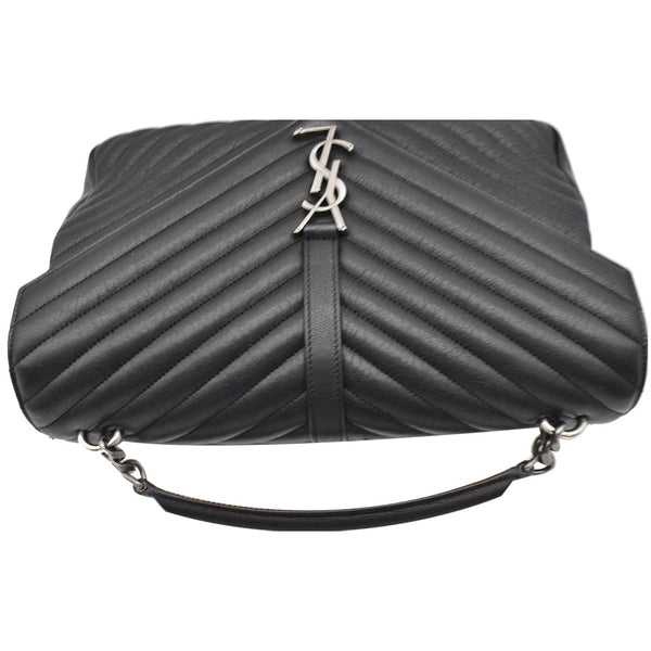 YVES SAINT LAURENT College Medium Flap Matelassé Leather Shoulder Bag Black