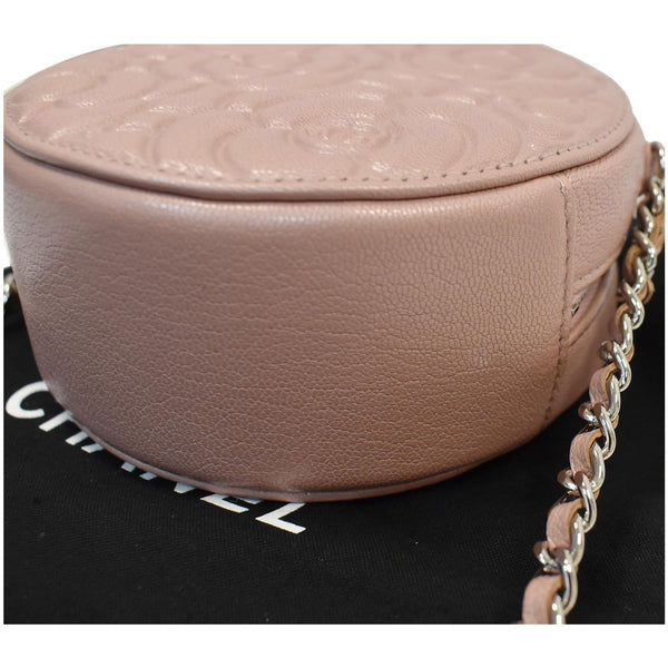 Chanel Camellia Round Leather Crossbody Bag - light pink backside | DDH