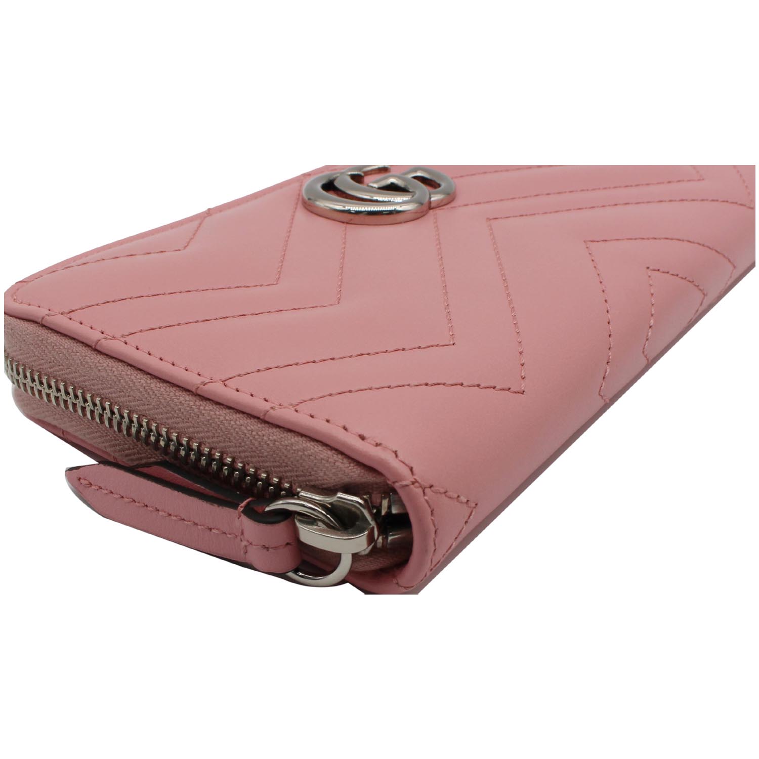 GUCCI Calfskin Matelasse GG Marmont Zip Around Key Case Perfect Pink 301472