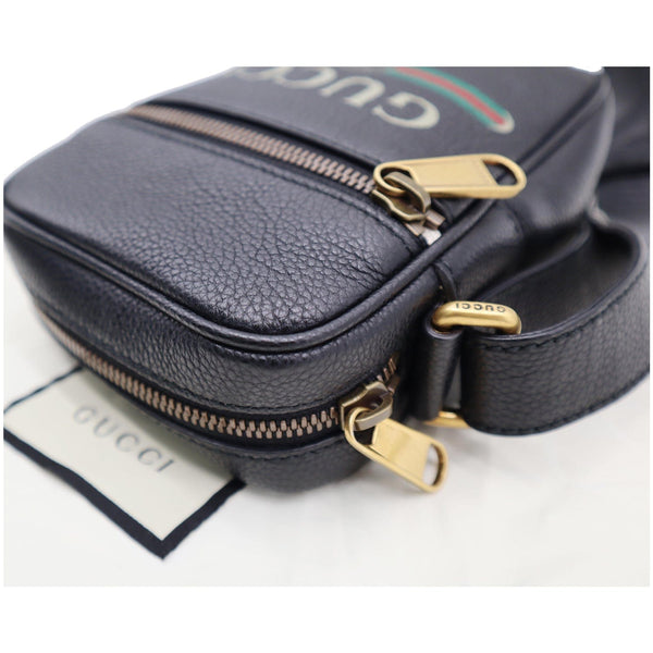 Gucci Logo Grained Calfskin Leather Messenger Bag Black