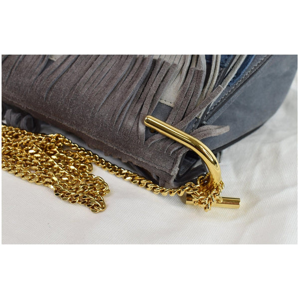 CHLOE Fringe Drew Suede Leather Shoulder Bag Grey