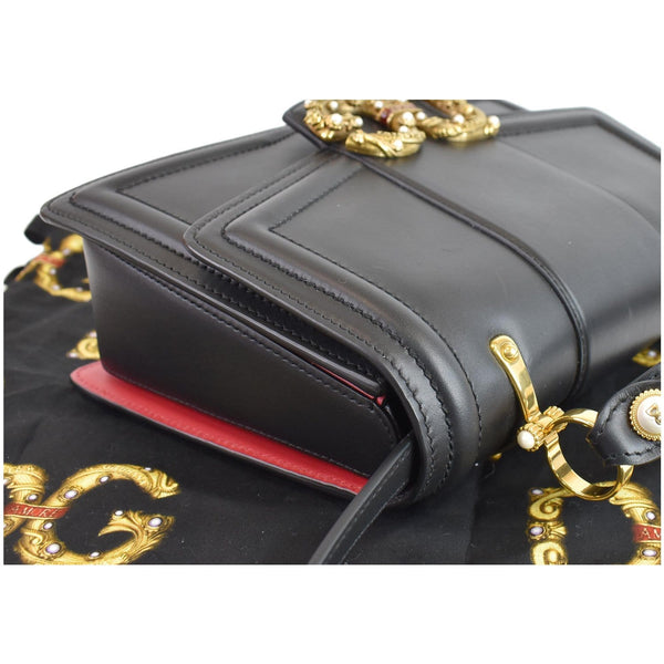 DOLCE & GABBANA Amore Calfskin Leather Shoulder Bag Black