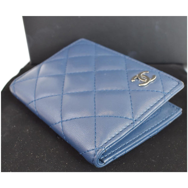 Chanel Classic Folded Leather Card Holder Wallet Blue color