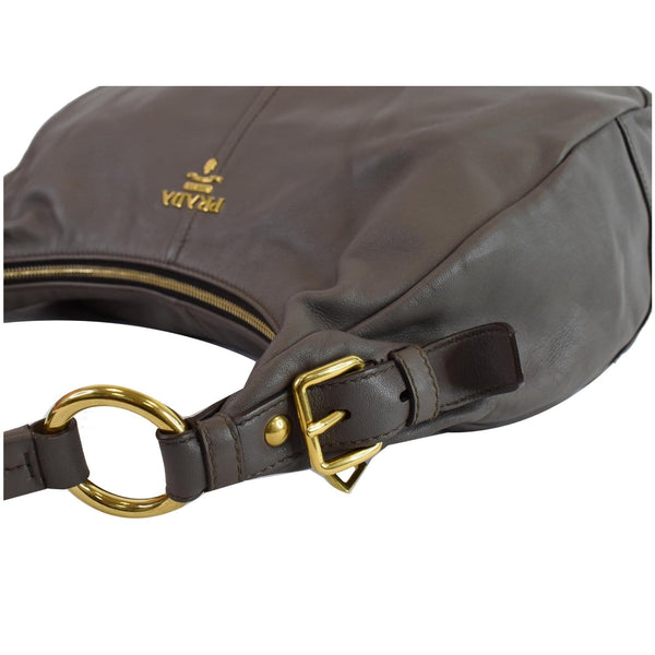 PRADA Vitello Daino Leather Hobo Bag Taupe