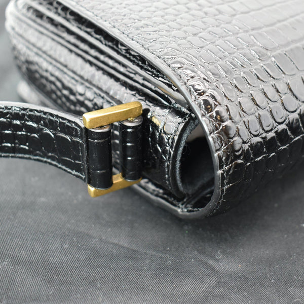 YVES SAINT LAURENT New Besace Embossed Leather Crossbody Bag Black