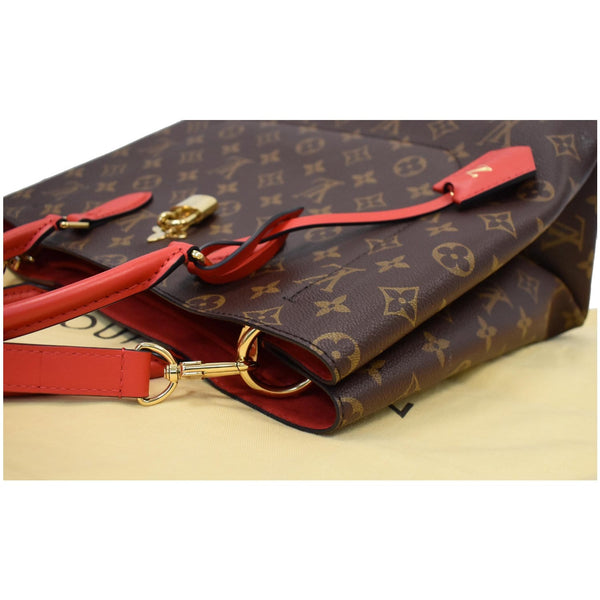LOUIS VUITTON Flower Monogram Canvas Tote Shoulder Bag Brown/Red