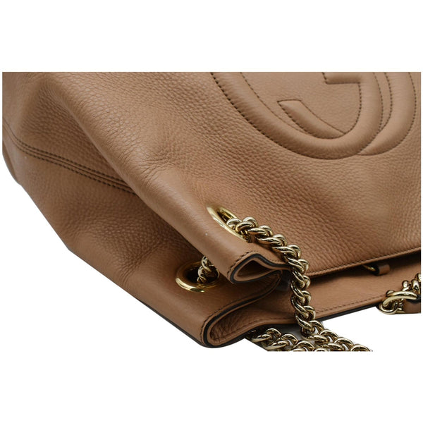 GUCCI Soho Pebbled Leather Chain Shoulder Bag 308982 Beige