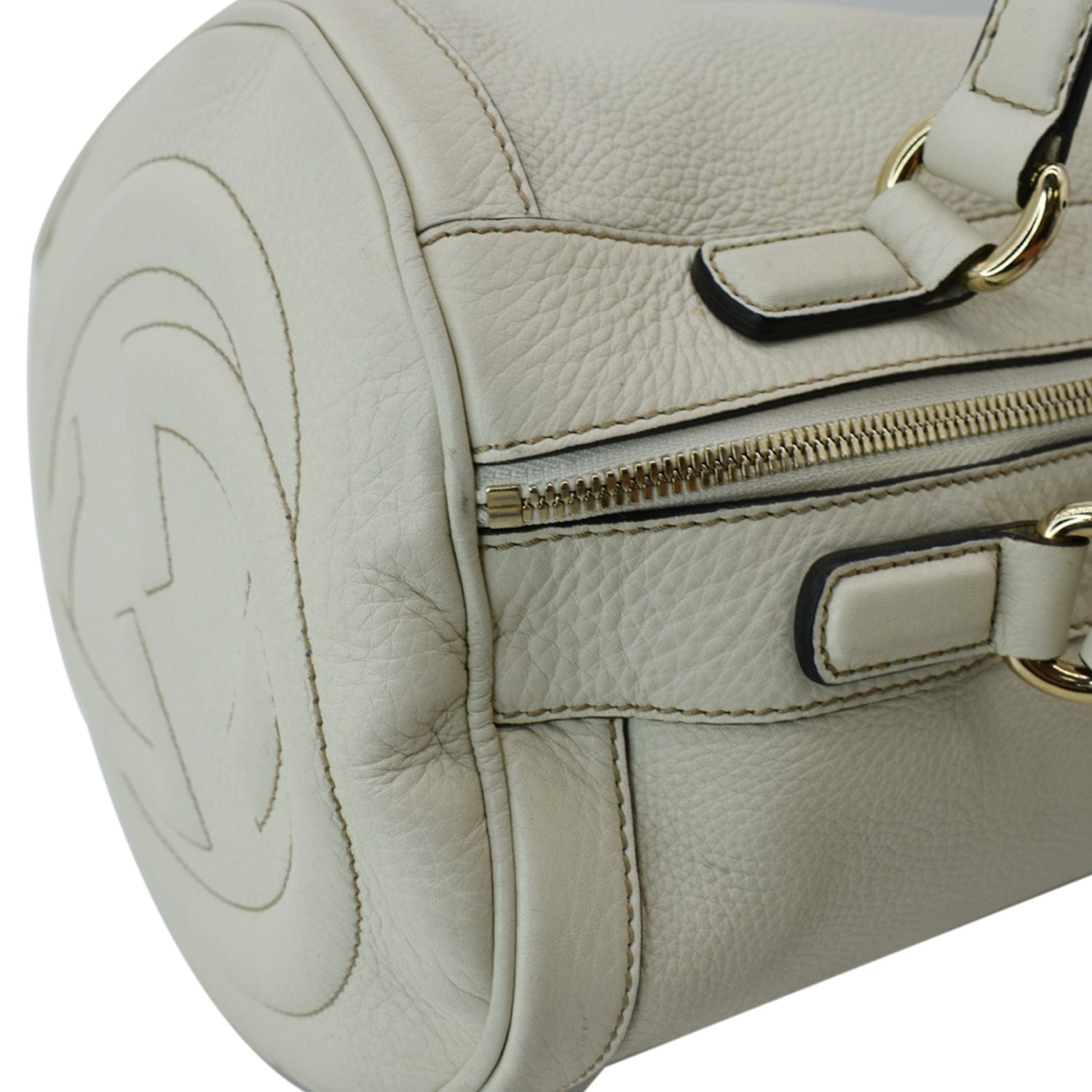 White Leather Boston Bag