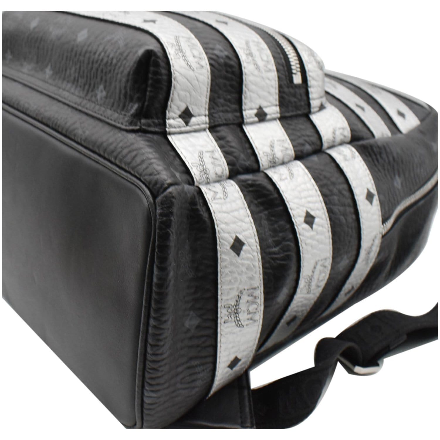 MCM Visetos Striped Medium Sling Backpack Bag Black Silver Men Women Orig  $1075