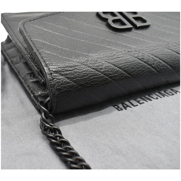 BALENCIAGA BB Logo Embossed Leather Chain Wallet Black