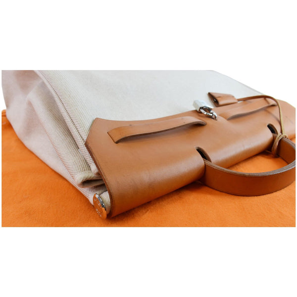 HERMES Herbag Canvas Leather Backpack Bag Beige