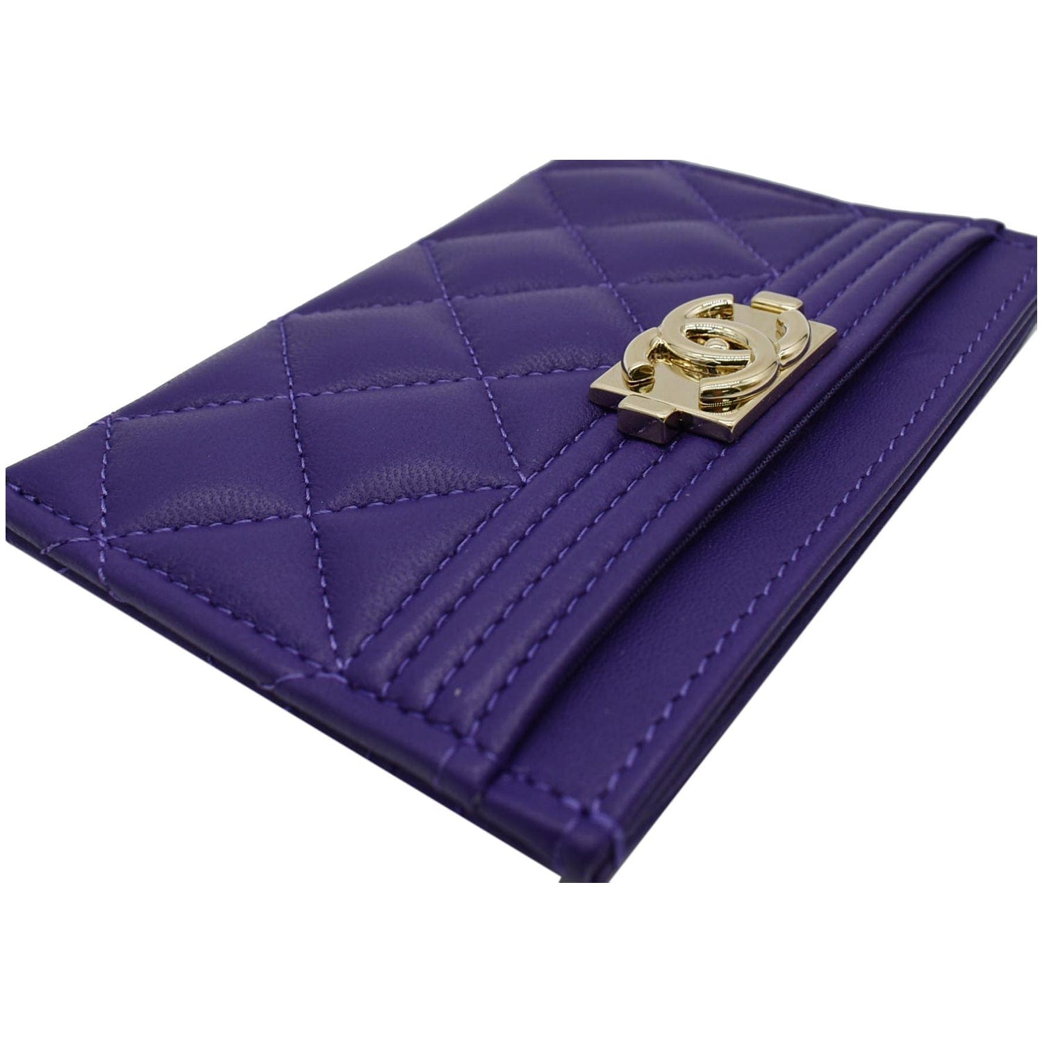 CHANEL Boy Leather Card Holder Purple