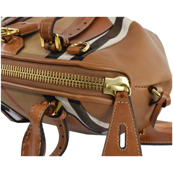 BURBERRY Blaze House Check and Leather Satchel Bag Brown