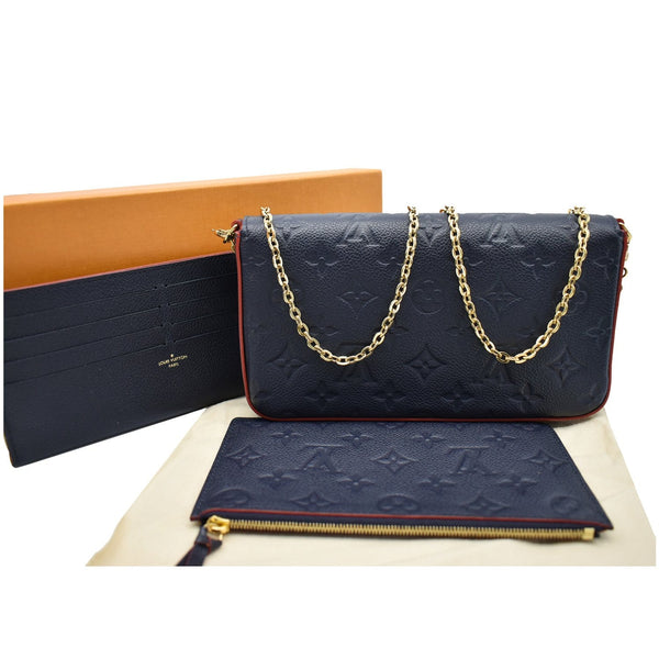 LOUIS VUITTON Felicie Pochette Monogram Empreinte Chain Wallet Navy Blue