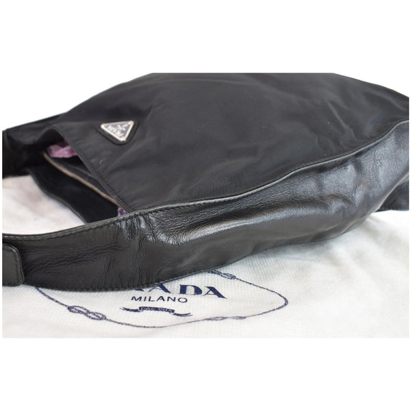 PRADA Nylon Leather Strap Shoulder Bag Black