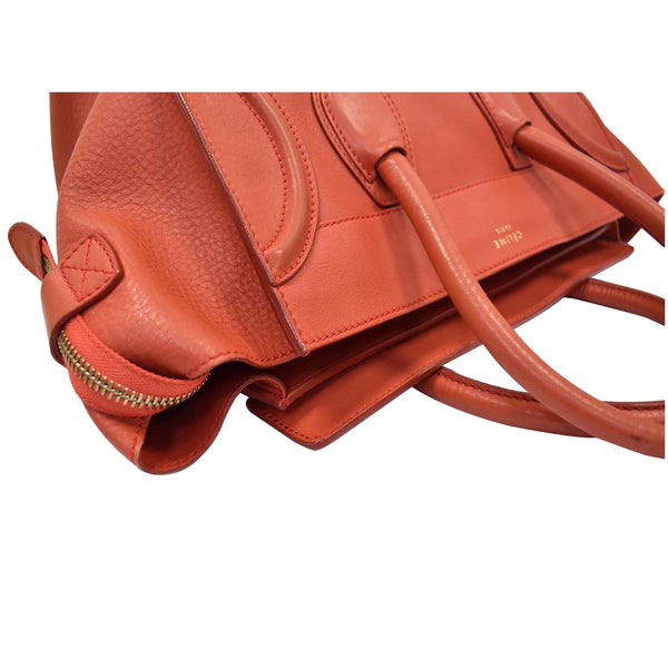 CELINE Drummed Mini Luggage Calfskin Leather Tote Bag Red